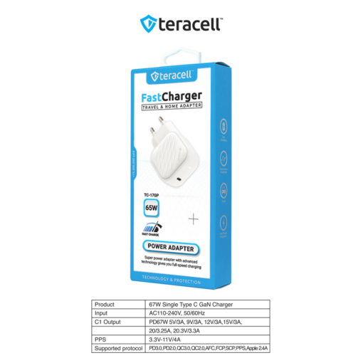 Kucni punjac Teracell Evolution TC-17GP, GaN, PPS, PD 3.0, 65W beli CE - Image 5
