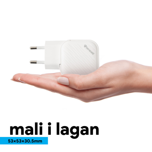 Kucni punjac Teracell Evolution TC-17GP, GaN, PPS, PD 3.0, 65W sa PD iPhone lightning kablom beli CE - Image 3
