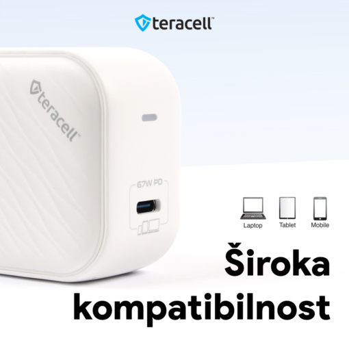 Kucni punjac Teracell Evolution TC-17GP, GaN, PPS, PD 3.0, 65W sa PD iPhone lightning kablom beli CE - Image 4