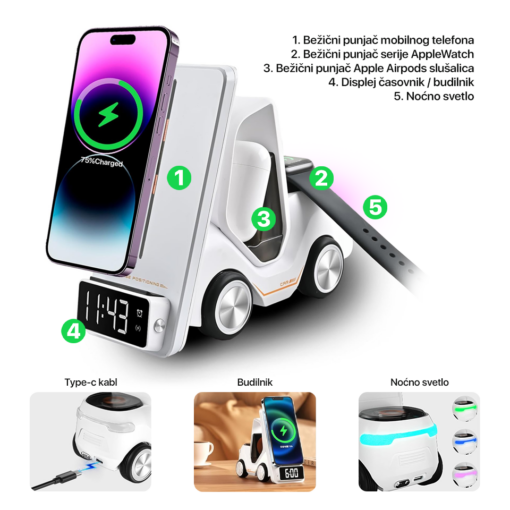 Kucni punjac Wireless 15W Viljuskar 5 u 1 beli - Image 4