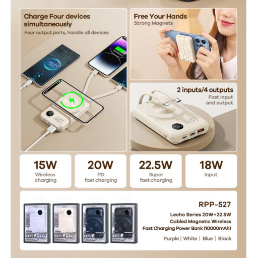 Power bank Magsafe REMAX Lecho Series RPP-527 PD 20W + QC 22.5W Fast Charging 10000mAh crni - Image 2