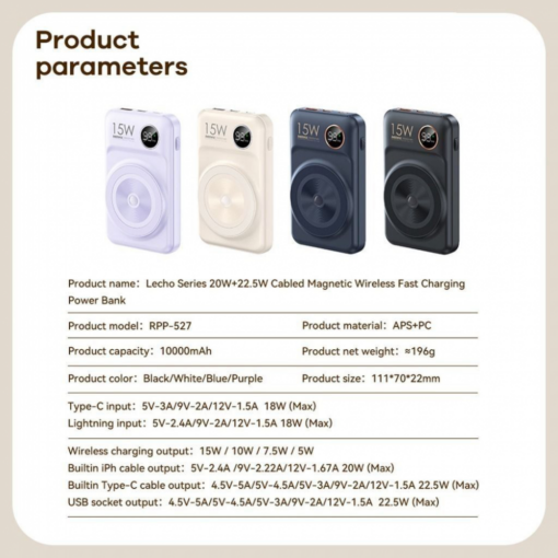 Power bank Magsafe REMAX Lecho Series RPP-527 PD 20W + QC 22.5W Fast Charging 10000mAh crni - Image 5