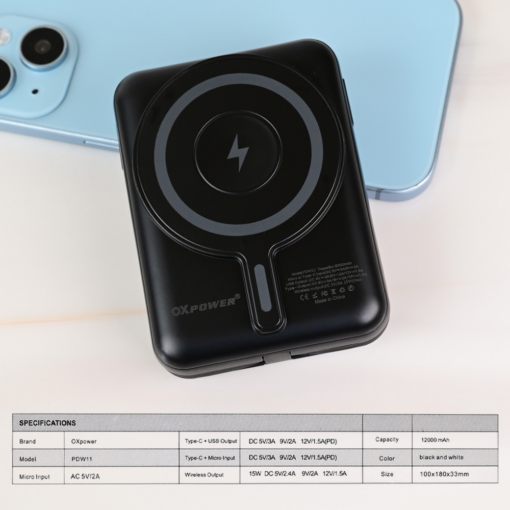 Power bank prenosiva baterija Oxpower PDW11 PD QC 22.5W 12000 mAh crna - Image 3
