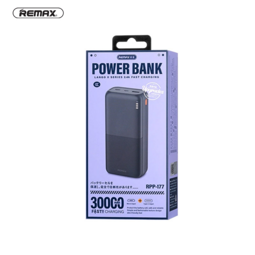 Power bank prenosiva baterija REMAX RPP-177 Lango II Series 2.4A Fast Charging 30000mAh crni - Image 3