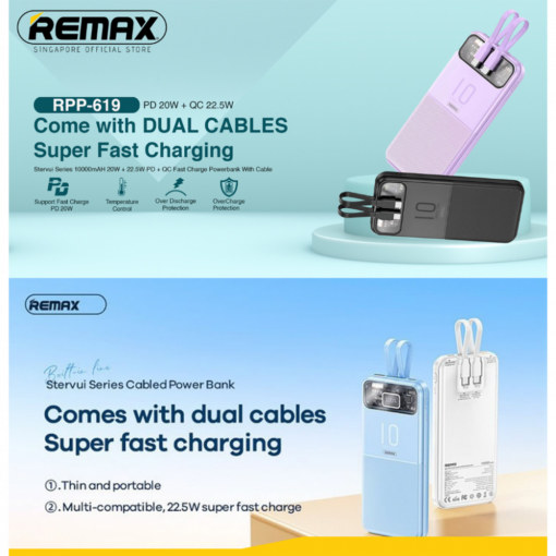 Power bank prenosiva baterija REMAX Stervui Series RPP-619 PD 20W+ QC 22.5W 10000mAh plavi - Image 2
