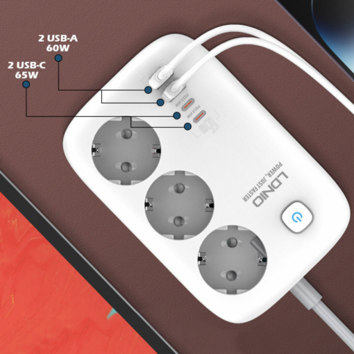 Produzni kabl LDNIO SE3436 EU 3 uticnice + 2xUSB QC 2xPD GaN 2m - Image 3