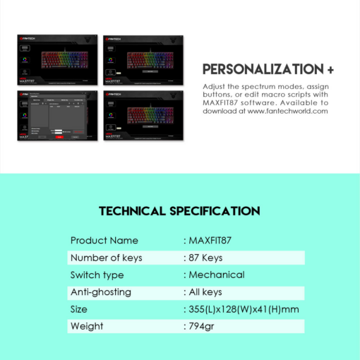 Tastatura Mehanicka Gaming Fantech MK856 RGB Maxfit 87 (Red switch) Mint Edition - Image 5