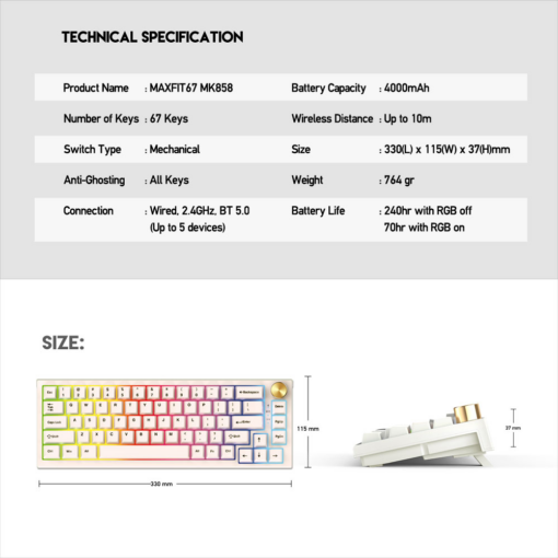 Tastatura Mehanicka Gaming Fantech MK858 RGB Maxfit67 Space Edition (white switch) - Image 5