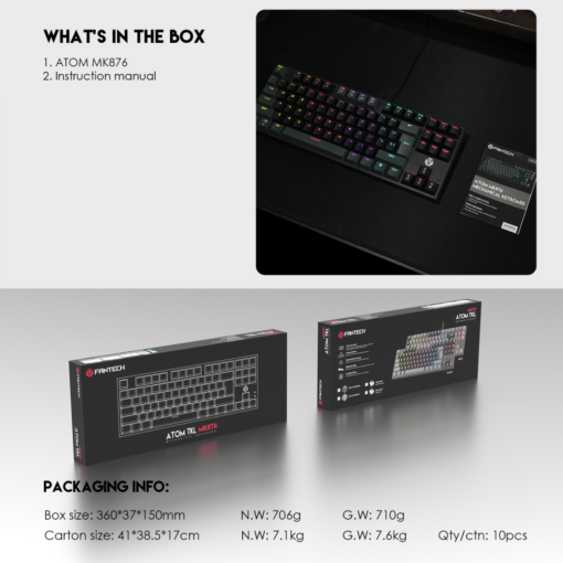 Tastatura Mehanicka Gaming Fantech MK876 RGB Atom TKL siva (Red switch) - Image 5