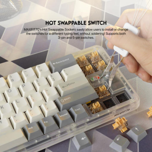 Tastatura Mehanicka Gaming Fantech MK911 RGB Vibe Maxfit 70 Epic Greyscale Wireless (Yellow switch) - Image 3