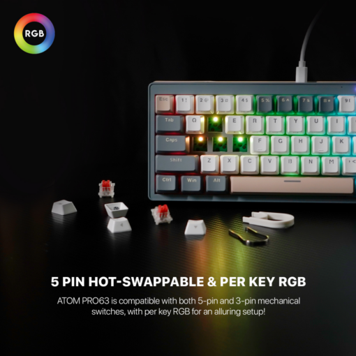 Tastatura Mehanicka Gaming Fantech MK912 RGB Atom PRO63 Wireless Mercury (blue switch) - Image 2