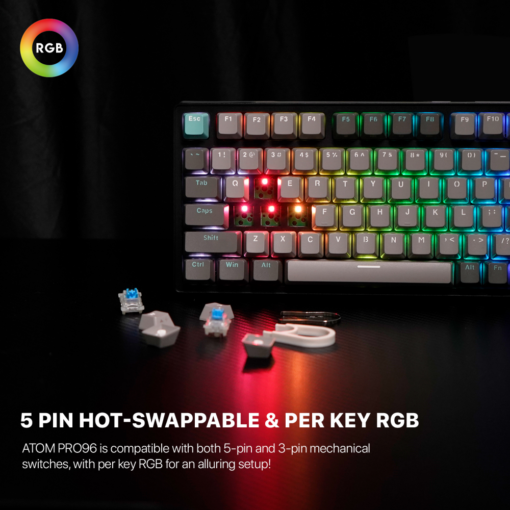 Tastatura Mehanicka Gaming Fantech MK914 RGB Atom PRO96 Wireless Saturn (blue switch) - Image 5
