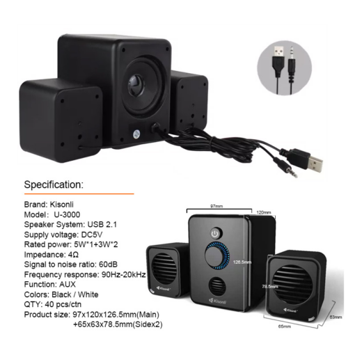 Zvucnik Kisonli U-3000BT 2.1 Bluetooth crni - Image 4